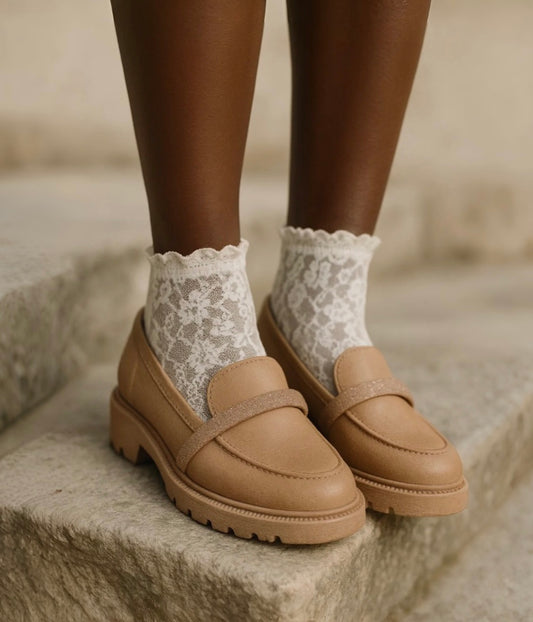 MOCASIN BEIGE TIRA DE BRILLOS